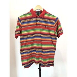 Vintage Polo Ralph Lauren XL Serape Stripe Polo Shirt Red Multicolor Southwest